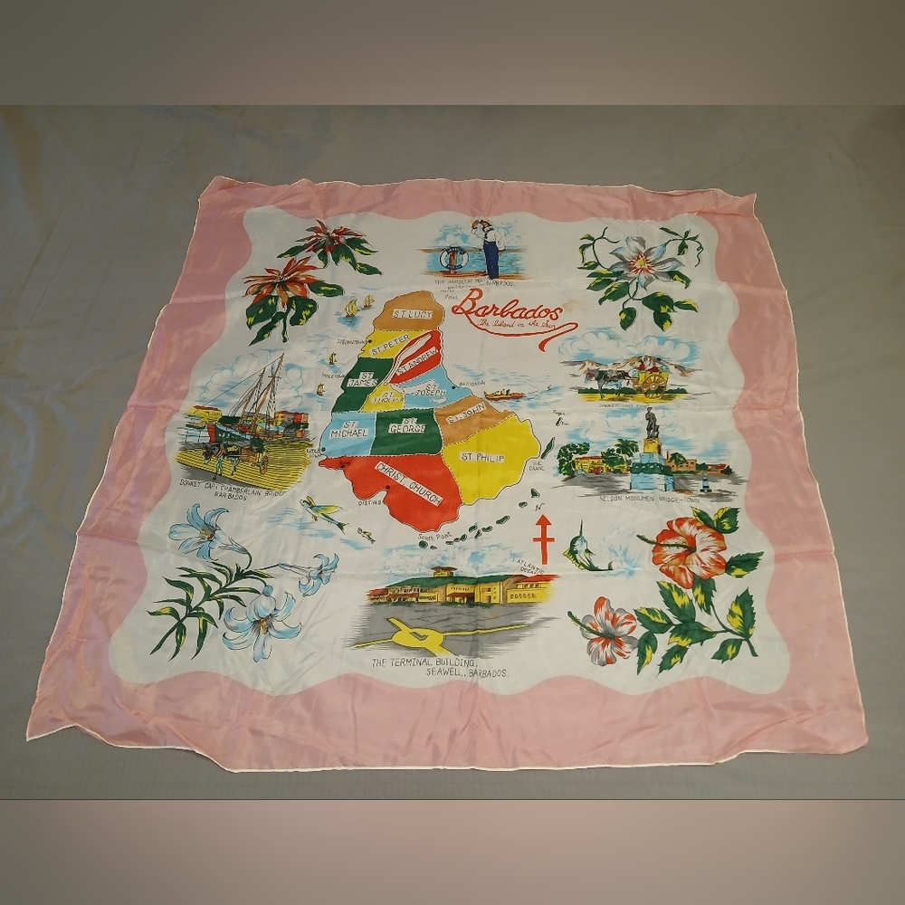 Vintage Silk Barbados Island Scarf